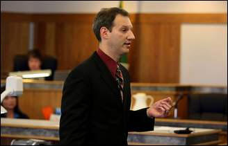 Prosecuting attorney Jarett Goodkin gives his opening statement during the trial of Donalydia Huertas on charges of first-degree manslaughter and controlled-substance homicide.